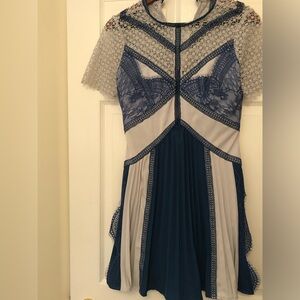 Self-Portrait aquamarine and light blue Lace-Panel Mini Dress